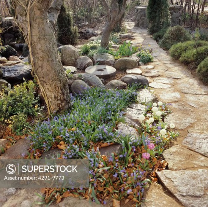 Garden paved path stone natural autumn stock alamy