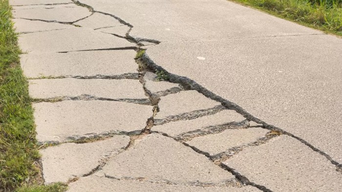 Broken concrete pathway