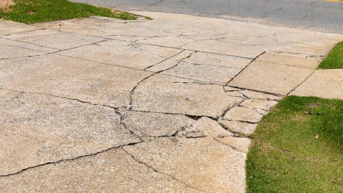 Broken concrete pathway